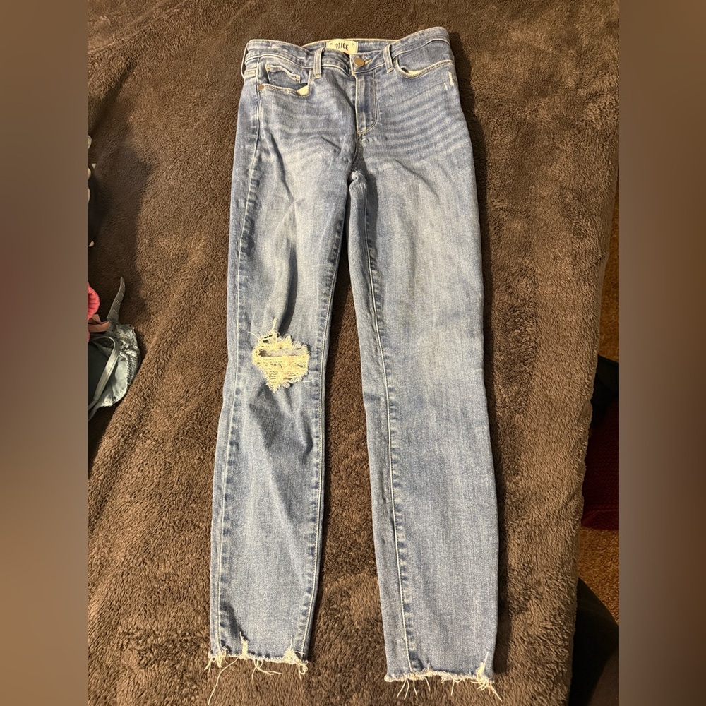 PAIGE Light Blue Distressed Skinny Jeans